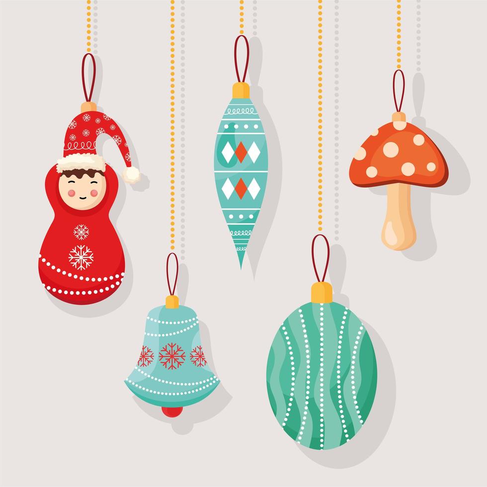 cinco ícones de decorações de natal vetor