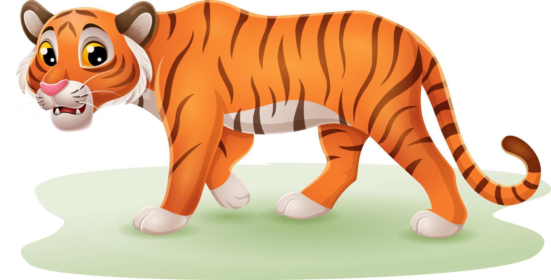 desenho animado tigre engraçado na grama vetor
