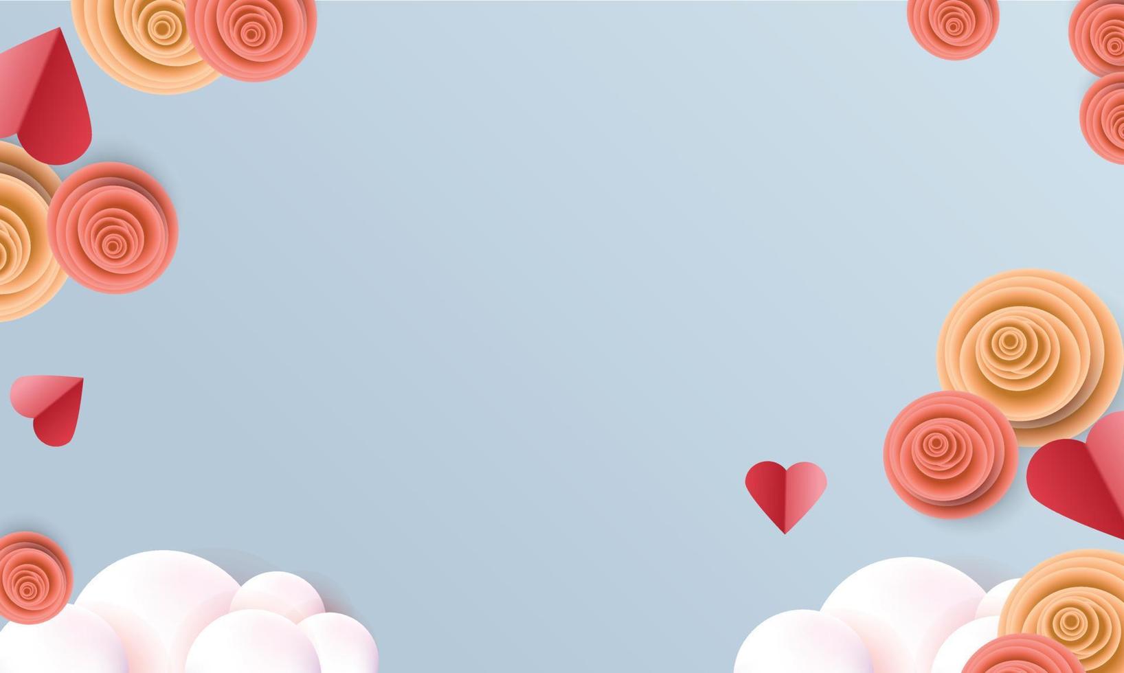 fundos dos namorados coração céu vermelho moldura rosa conceito de design de banner vetor de cartão de cartaz