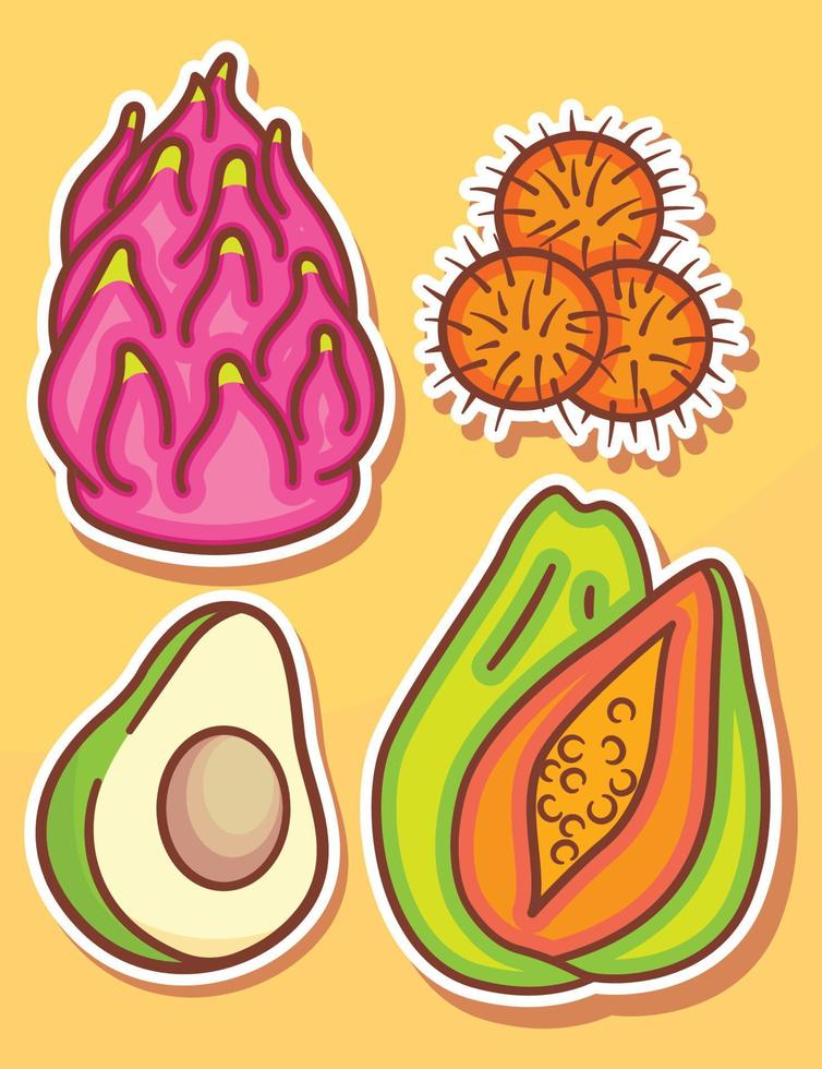 Um conjunto de adesivos com frutas kawaii fofas desenho infantil