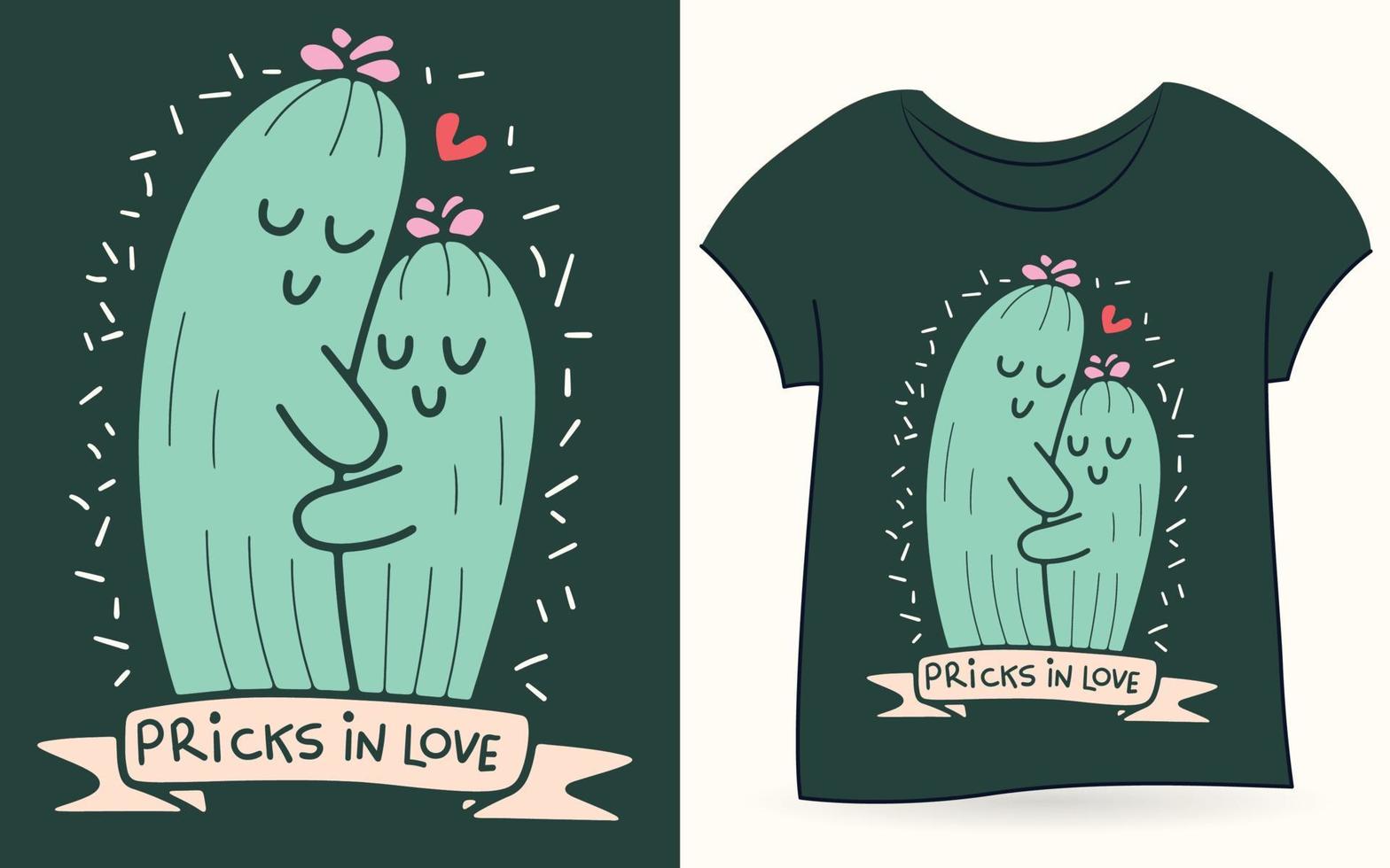 ilustração de casal de cactos para camiseta vetor