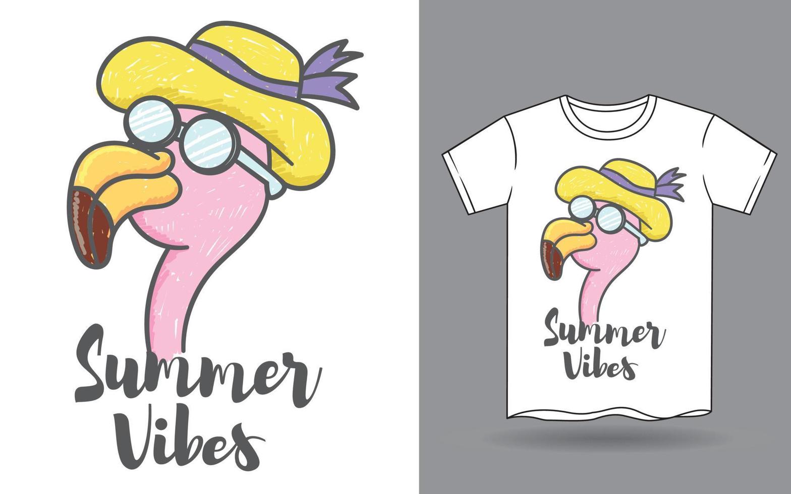 flamingo desenhado à mão para camiseta vetor