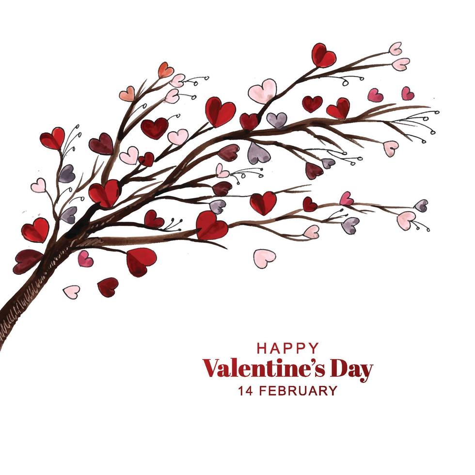 lindos corações árvore design de cartão de dia dos namorados vetor