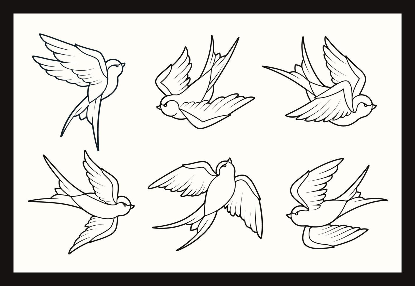 conjunto de pássaros de andorinha de tatuagem da velha escola vetor
