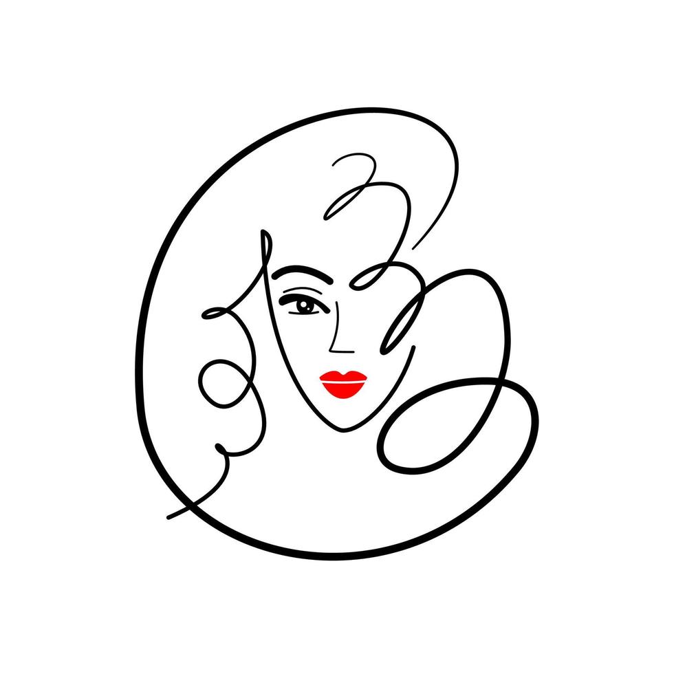 logotipo de rosto de menina. salão de beleza e estilo. ícone de maquiagem e penteado. cosmetologia - ilustração vetorial isolada no fundo branco vetor