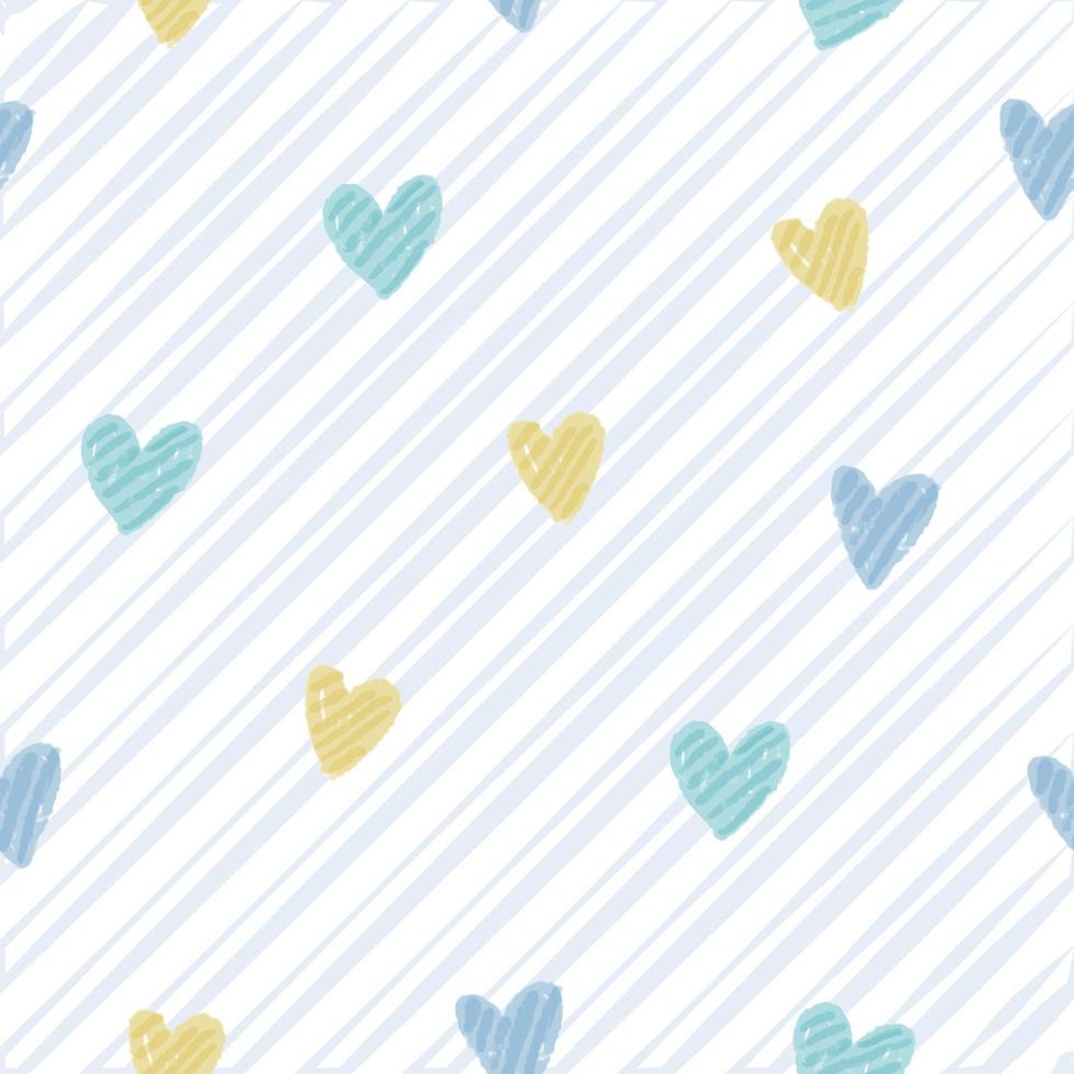 padrão de dia dos namorados sem costura em fundo de listra azul com coração, cartão de dia dos namorados vetor