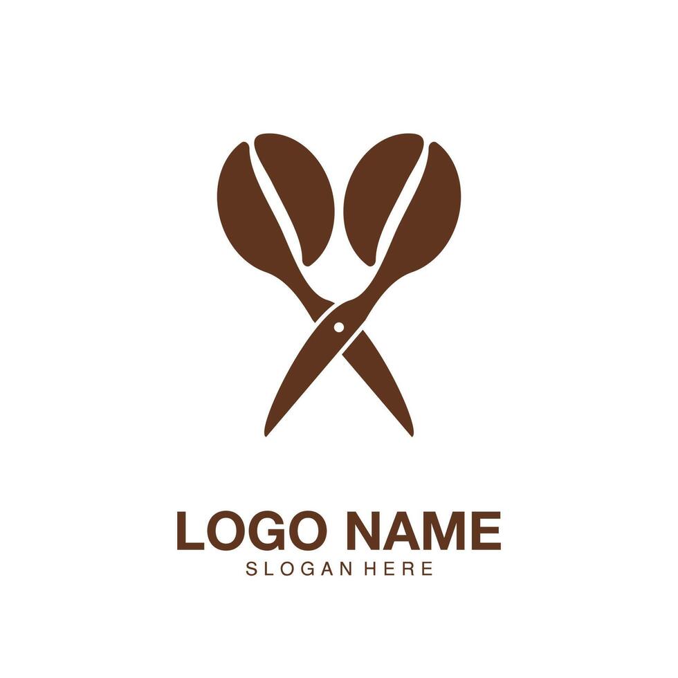 logotipo café tesoura ícone minimalista vetor símbolo design plano