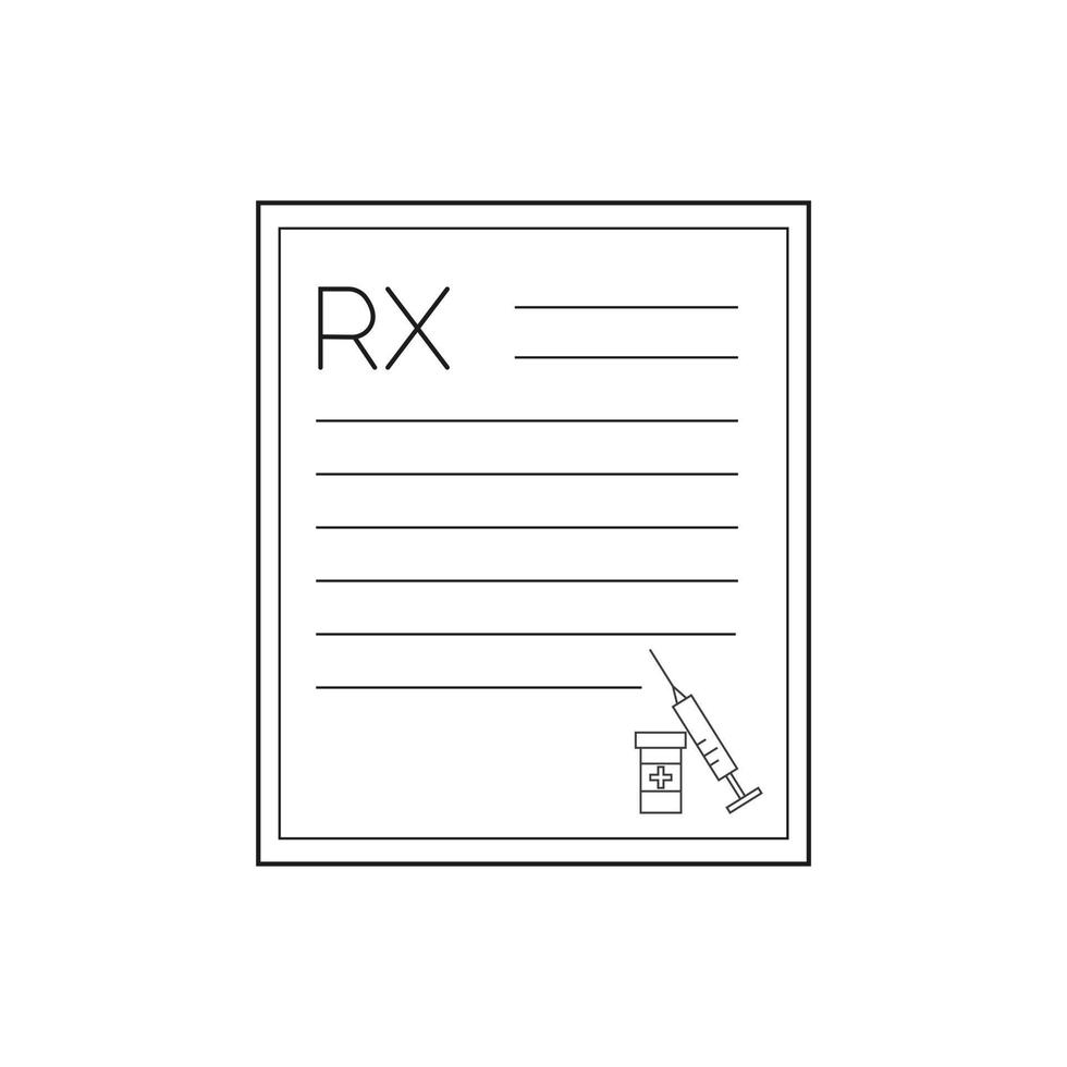 prescrição médica blanc, ícone de formulário de linha rx, isolado no fundo branco vetor