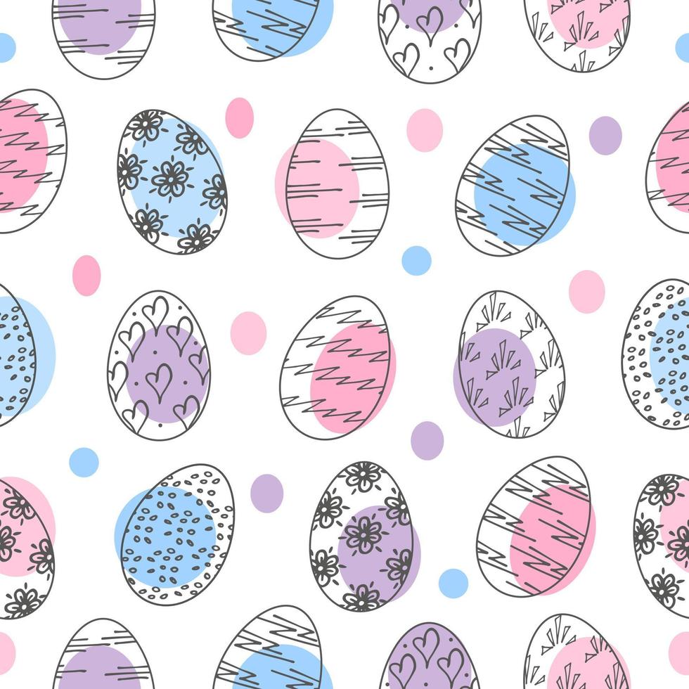 padrão sem emenda de mão desenhada ovos de páscoa. elementos de doodle para férias em fundo branco. ilustração vetorial vetor