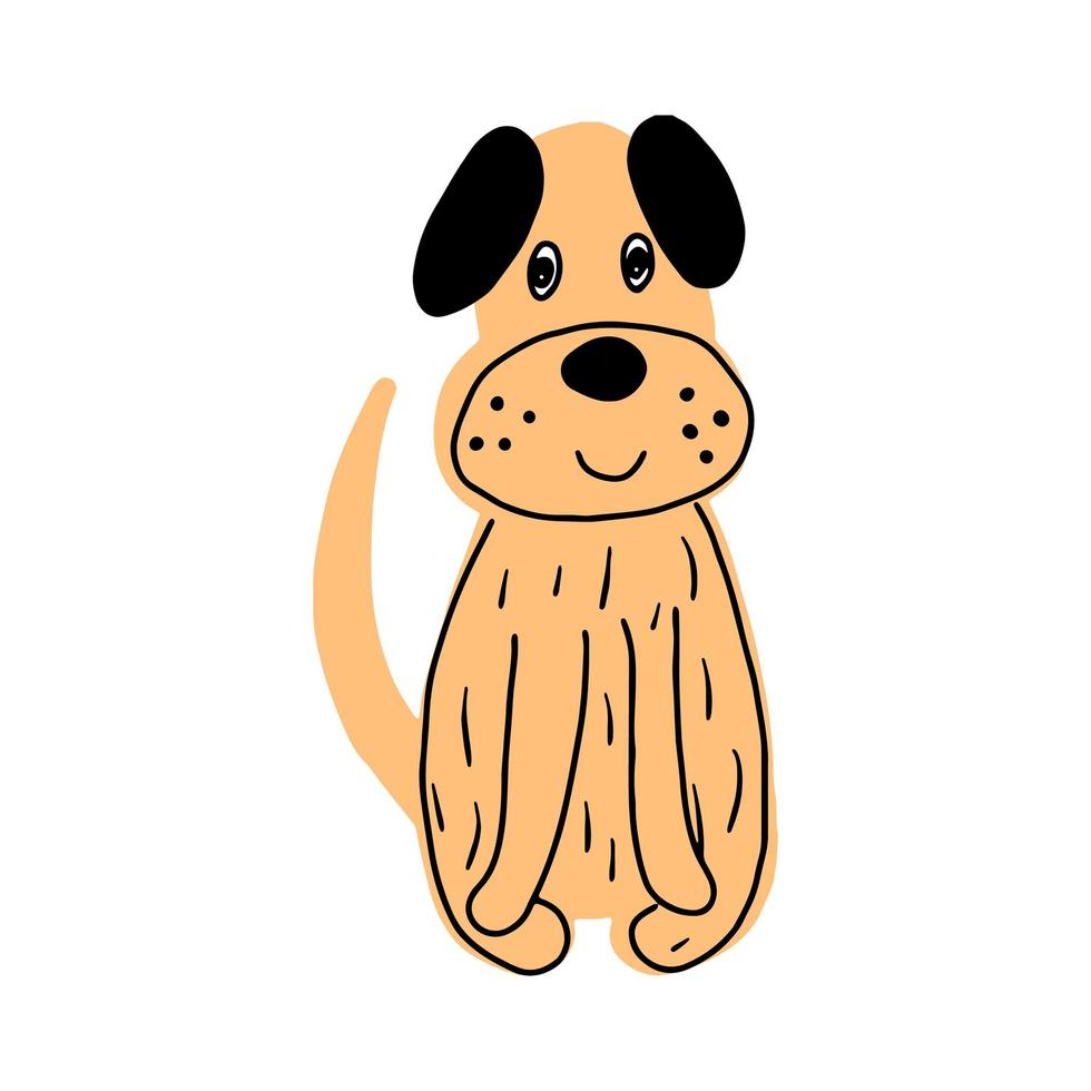 cão bonito dos desenhos animados mão desenhada ilustração vetorial. pode ser usado para impressão de t-shirt, crianças usam design de moda, cartão de convite de chá de bebê. vetor