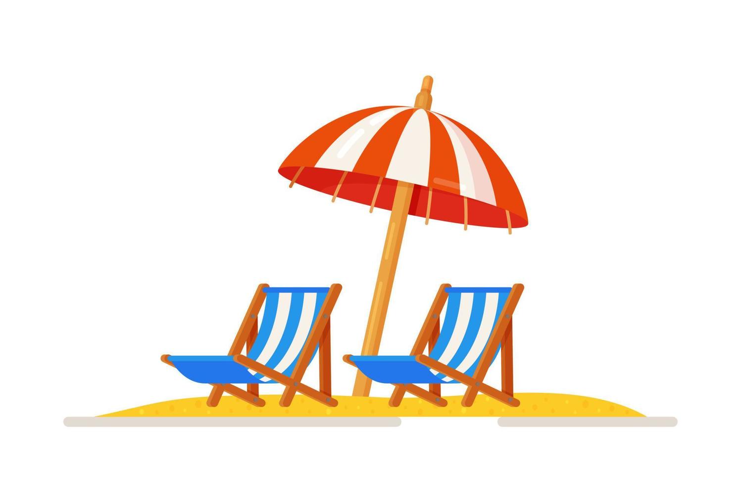 ilustração em vetor de uma poltrona reclinável na areia sob um guarda-chuva. conceito de recreação e viagens.