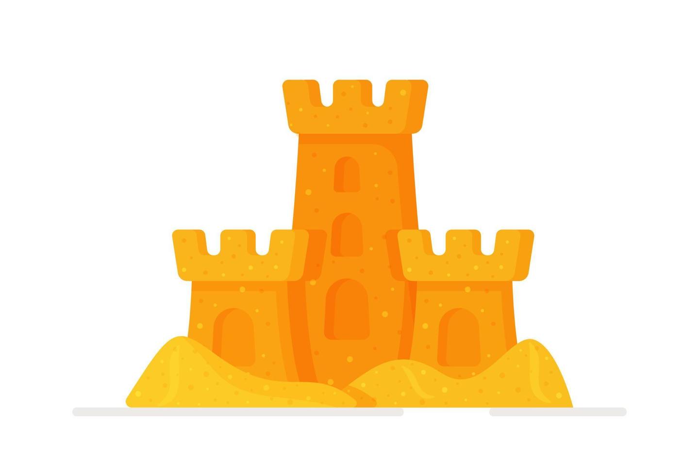 ilustração vetorial de castelo de areia de praia em um estilo simples de desenho animado isolado no fundo branco. forte da fortaleza com portões de torres e bandeira vetor