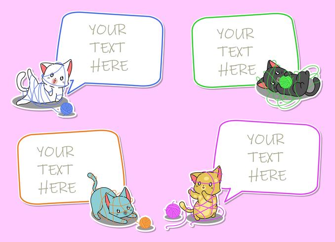 4 notas de papel com personagens de desenhos animados de gato. vetor