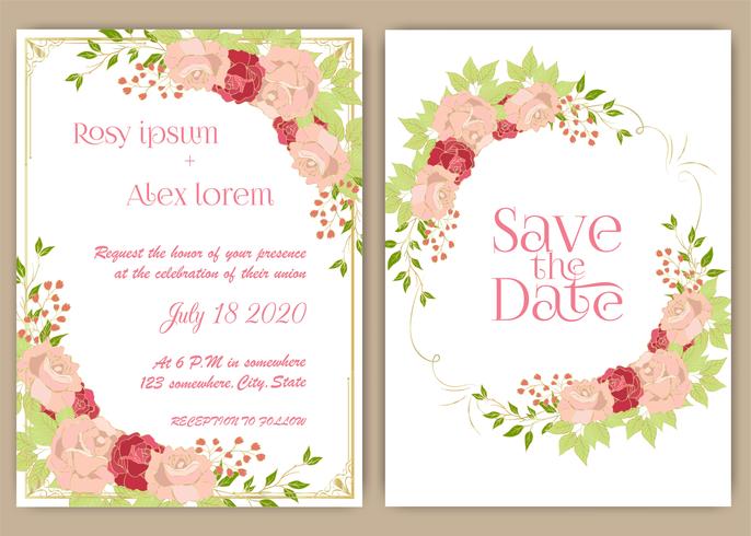 Cartão de convite de casamento Floral mão desenhada frame. vetor