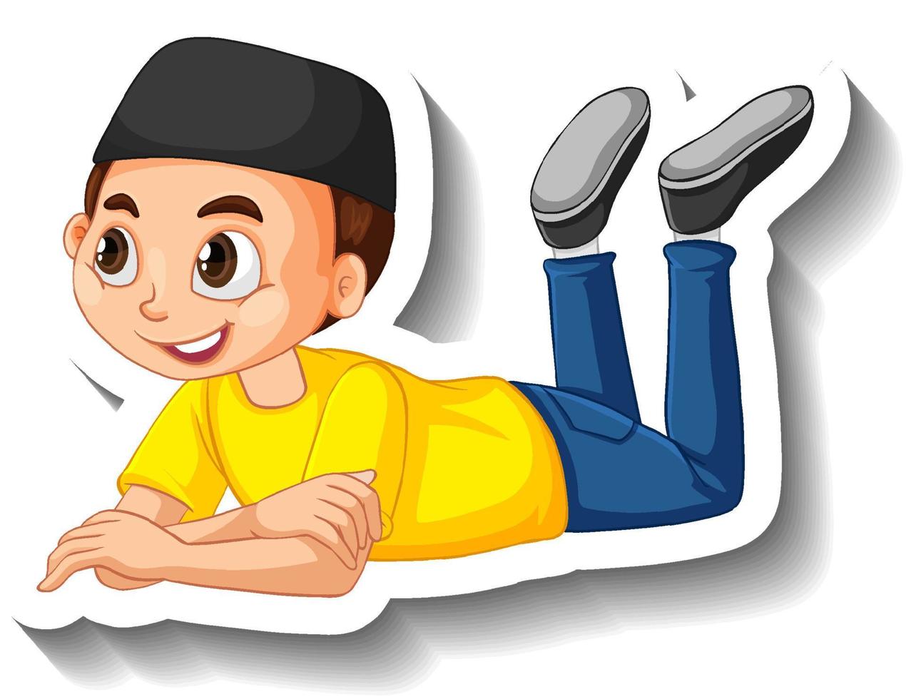 um menino muçulmano deitando um personagem de desenho animado vetor