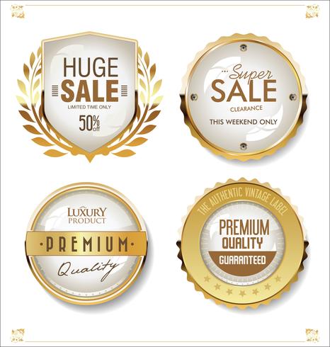 Emblemas e etiquetas de ouro premium de luxo vetor