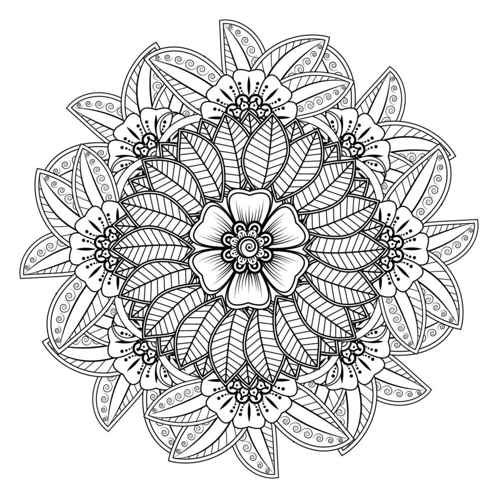 padrão circular em forma de mandala para henna, mehndi, tatuagem, decoração. ornamento decorativo em estilo oriental étnico. página do livro para colorir. vetor