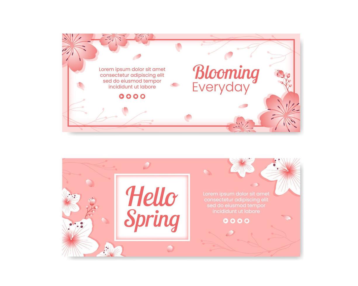 primavera com flor sakura flores modelo de banner ilustração plana editável de fundo quadrado para mídias sociais ou cartão de felicitações vetor