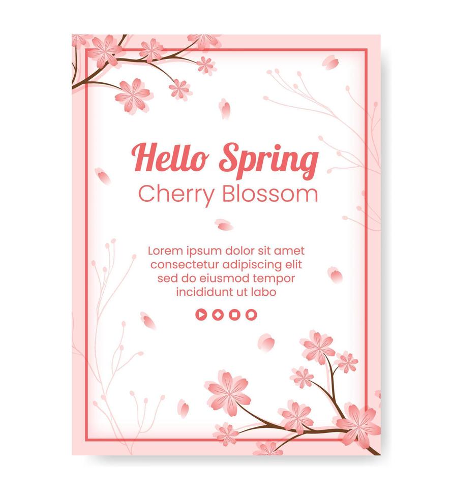 primavera com flor sakura flores modelo de cartaz ilustração plana editável de fundo quadrado para mídias sociais ou cartão de felicitações vetor