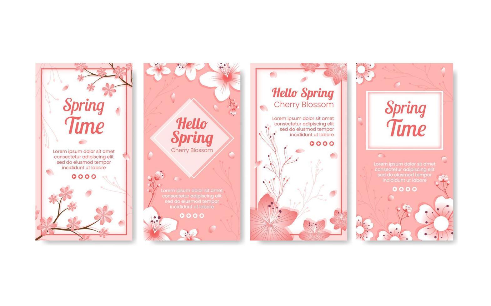 primavera com flor sakura flores modelo de histórias ilustração plana editável de fundo quadrado para mídia social ou cartão de felicitações vetor