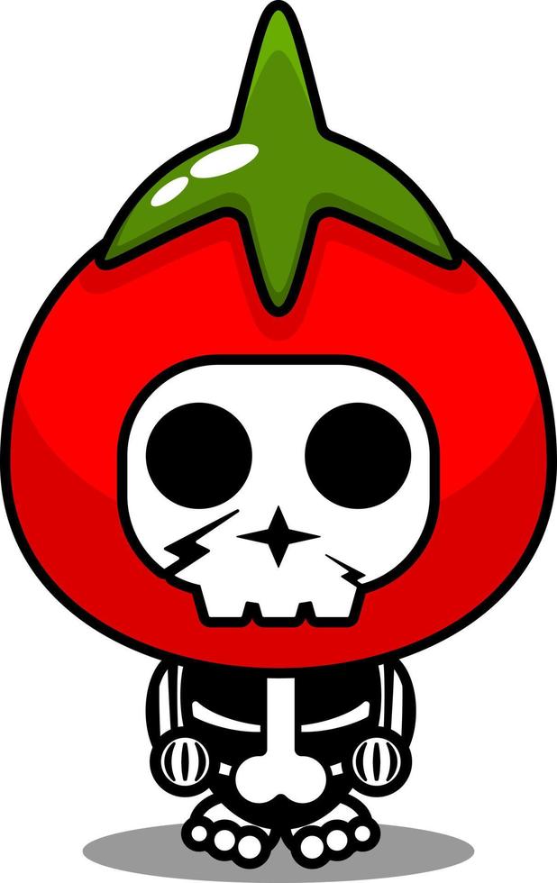 personagem de desenho vetorial personagem de fantasia de mascote de crânio vegetal de tomate fofo vetor