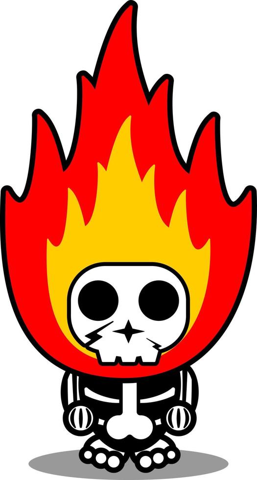 vetor personagem de desenho animado traje de mascote crânio humano elemento de fogo bonito