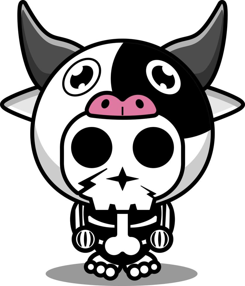 vetor personagem de desenho animado traje de mascote crânio humano vaca bonitinha animal