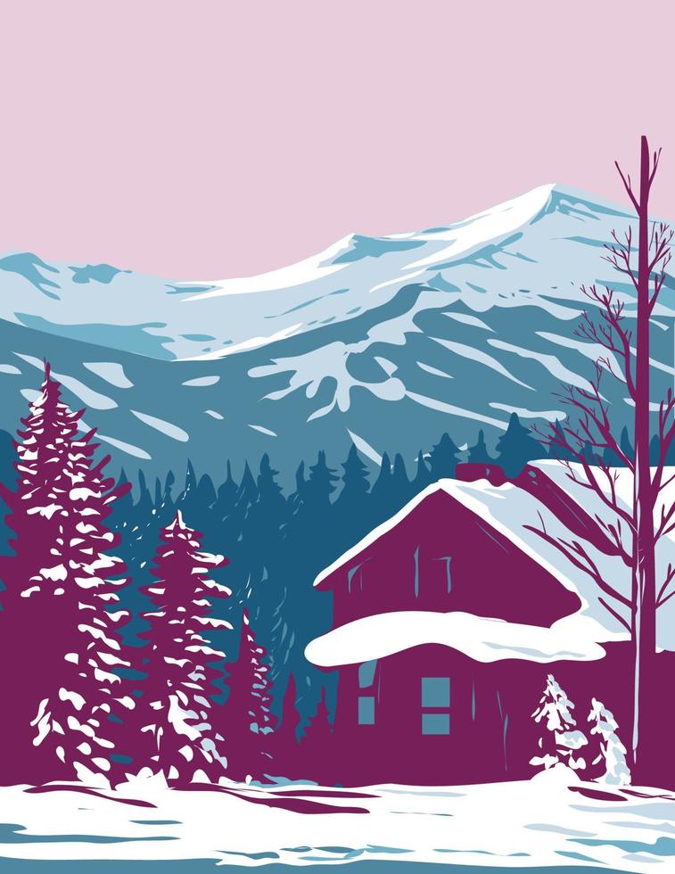 breckenridge com dez milhas nas montanhas rochosas durante o inverno no colorado wpa poster art vetor