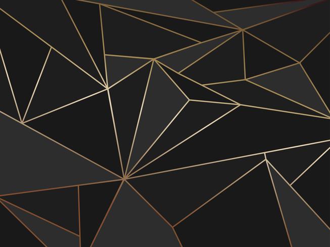Polígono preto abstrato artístico geométrico com fundo da linha do ouro vetor