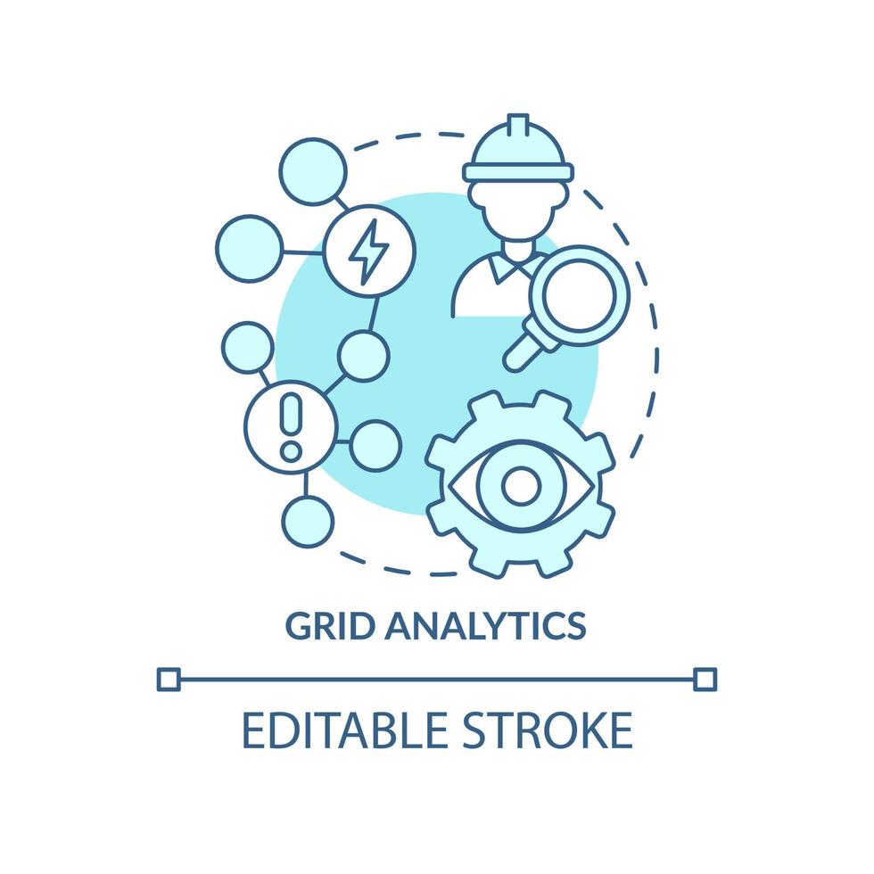 ícone de conceito turquesa de análise de grade. ilustração de linha fina de idéia abstrata de prevenção de danos do sistema de energia. desenho de contorno isolado. traço editável. roboto-medium, inúmeras fontes pró-negrito usadas vetor