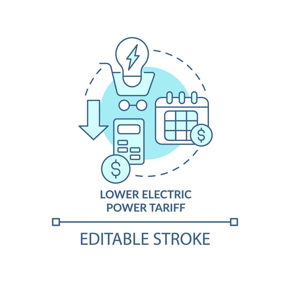 ícone de conceito turquesa de tarifa de energia elétrica mais baixa. lucro de ilustração de linha fina idéia abstrata de redes inteligentes. desenho de contorno isolado. traço editável. roboto-medium, inúmeras fontes pró-negrito usadas vetor