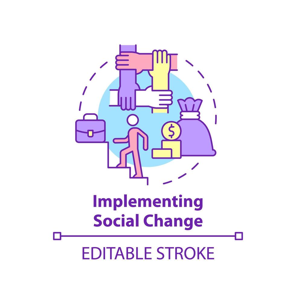 implementando o ícone do conceito de mudança social. empreendedorismo social idéia abstrata ilustração de linha fina. transformação das instituições sociais. desenho de cor de contorno isolado de vetor. traço editável vetor