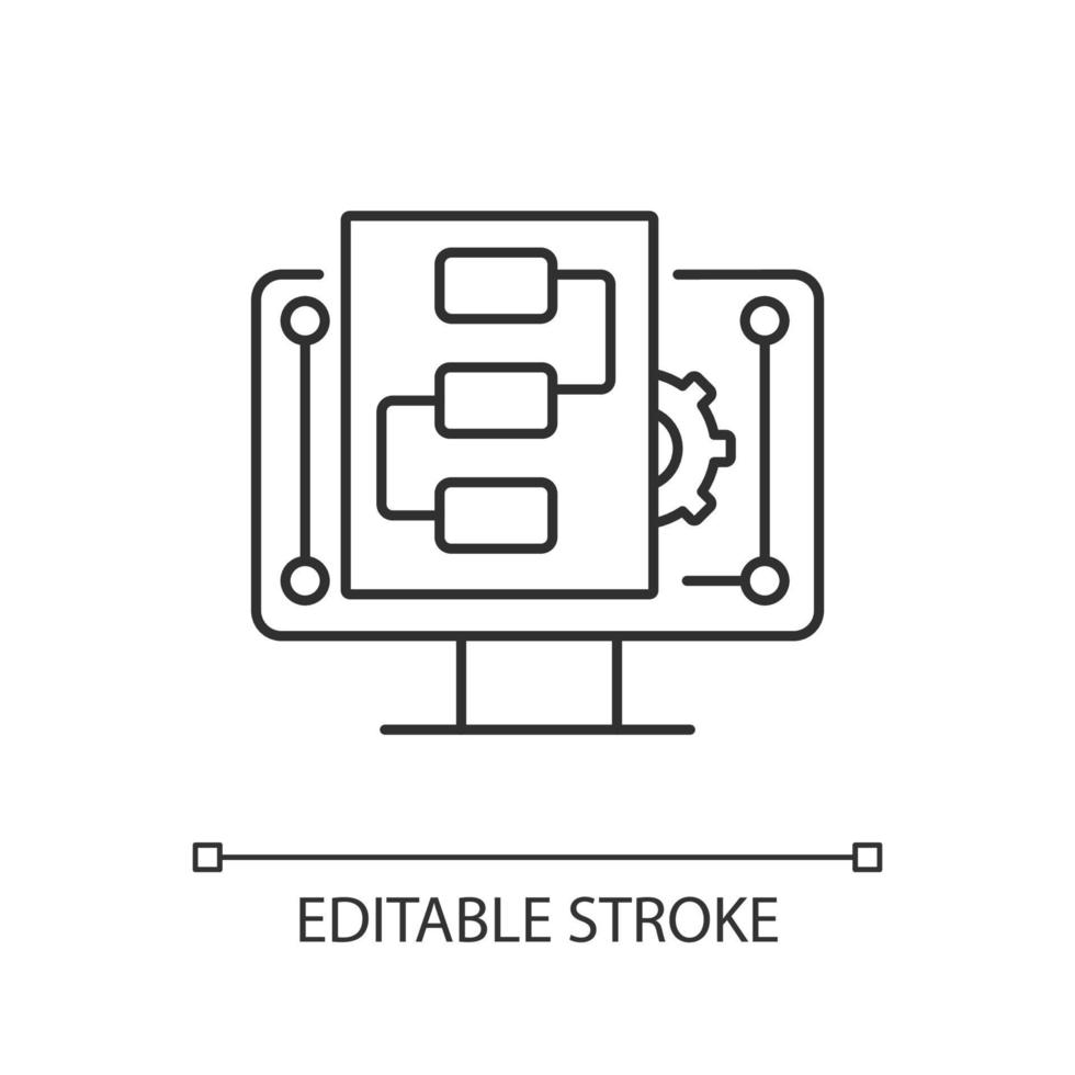 ícone linear de gerenciamento de projetos digitais. organizando recursos. gerenciamento de projetos on-line. ilustração personalizável de linha fina. símbolo de contorno. desenho de contorno isolado de vetor. traço editável vetor