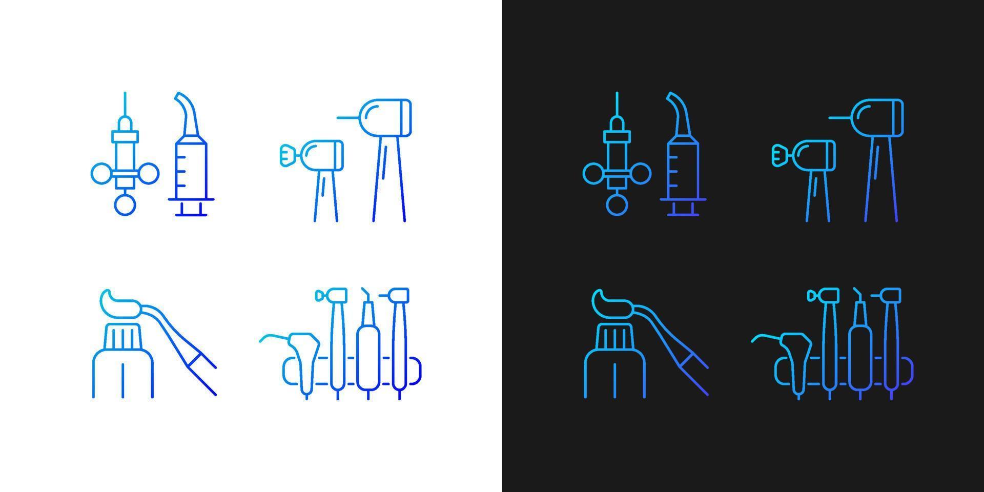 ferramentas de cirurgia oral ícones gradientes definidos para o modo escuro e claro. instrumentos ortodônticos. pacote de símbolos de contorno de linha fina. coleção de ilustrações de contorno vetorial isolado em preto e branco vetor
