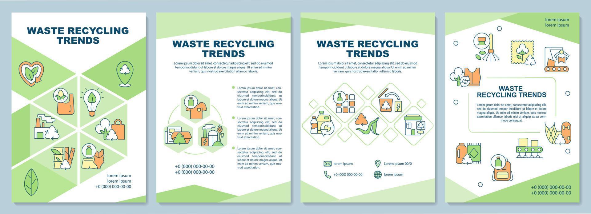 modelo de folheto de tendências de reciclagem de resíduos. problema de gestão de resíduos. folheto, livreto, impressão de folheto, design de capa com ícones lineares. layouts vetoriais para apresentação, relatórios anuais, páginas de anúncios vetor