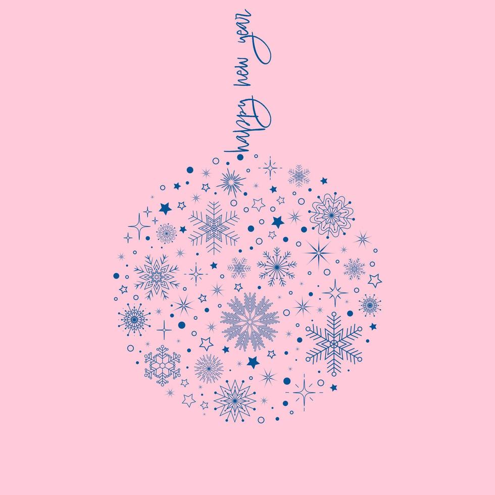 bola de natal de flocos de neve azuis dentro de um fundo rosa com a inscrição em vez de uma corda vetor