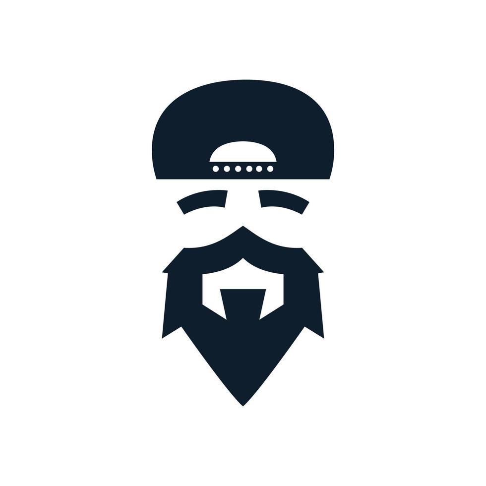 barba masculina com design de logotipo de chapéu vintage ou retrô vetor