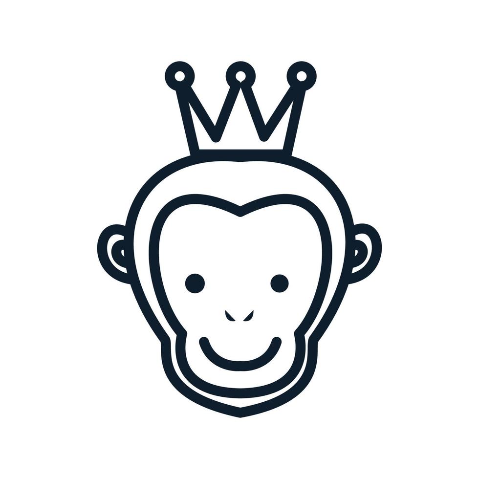 linha de cabeça de macaco com design de logotipo de coroa vetor