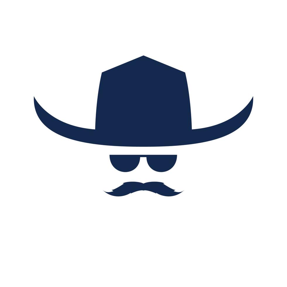 cabeça vintage de cowboy velho com design de logotipo de chapéu e bigode vetor