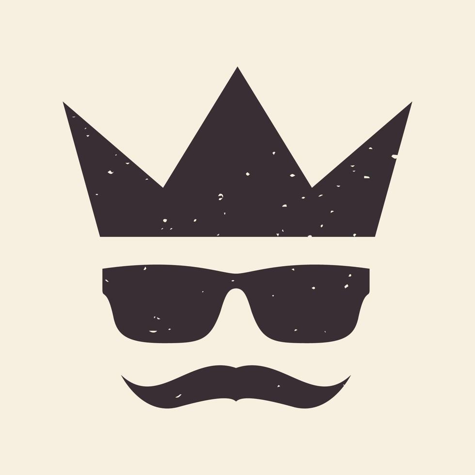 homem de cabeça com óculos de sol e coroa bigode logotipo símbolo ícone vetor design gráfico ilustração ideia criativa