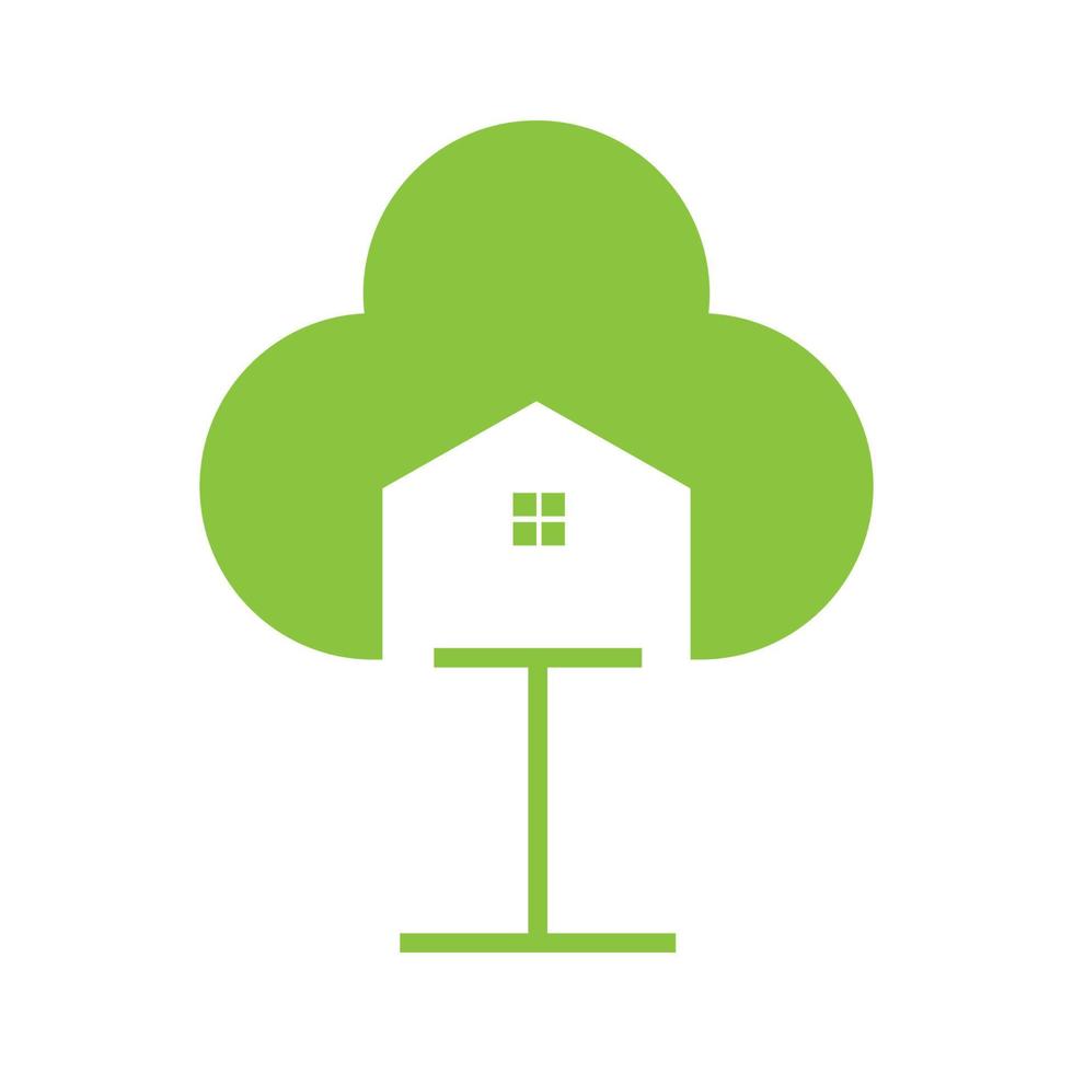 árvore verde com logotipo de pássaro em casa símbolo ícone vetor design gráfico ilustração ideia criativa