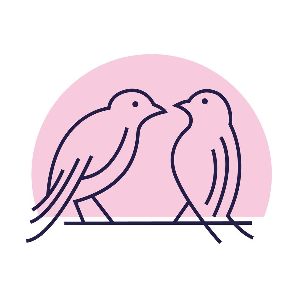arte de linhas passarinho casal amor design de logotipo vetor
