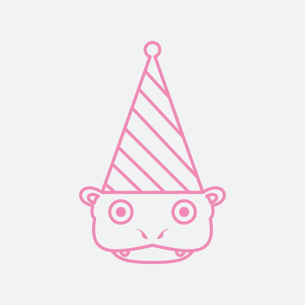 hipopótamo fofo com design de logotipo de festa de chapéu vetor