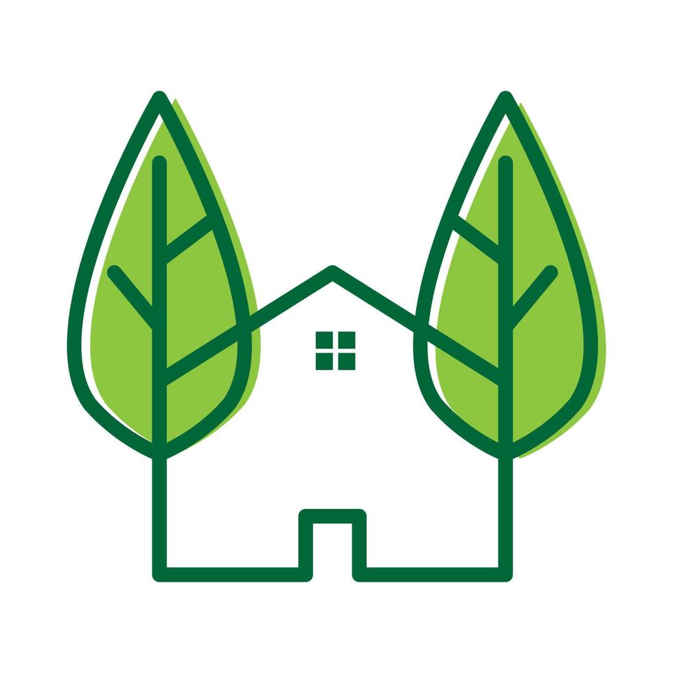linhas abstratas folha verde com design de ilustração de ícone de símbolo de vetor de logotipo minimalista em casa