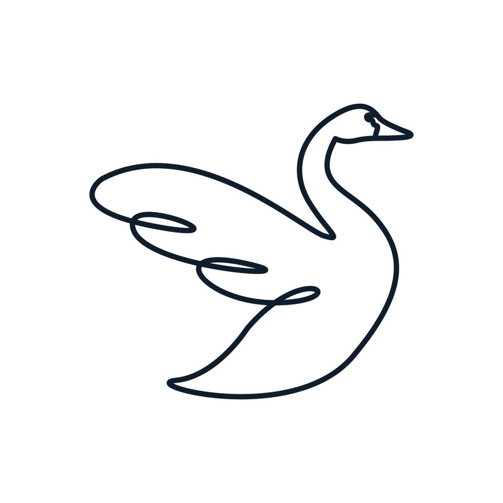 animal pássaro cisne ou ganso voar asa de linha design de logotipo de arte vetor