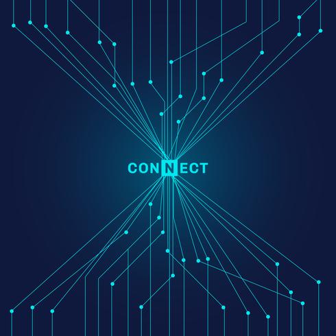 Placa de circuito azul futurista abstrata no conceito de conexão de tecnologia digital de fundo escuro vetor