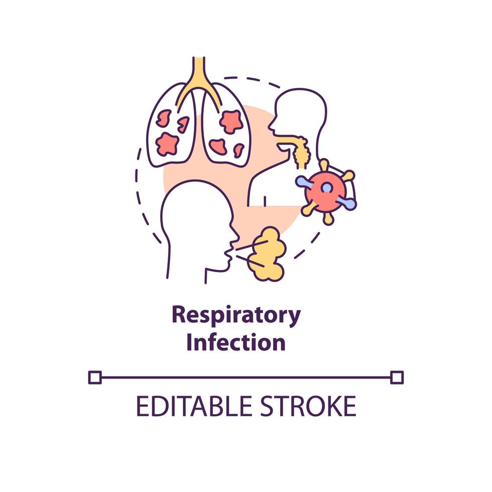 ícone do conceito de infecção respiratória. ilustração de linha fina de ideia abstrata fator de risco de pneumonia. doença pulmonar crônica. tossindo catarro. desenho de cor de contorno isolado de vetor. traço editável vetor