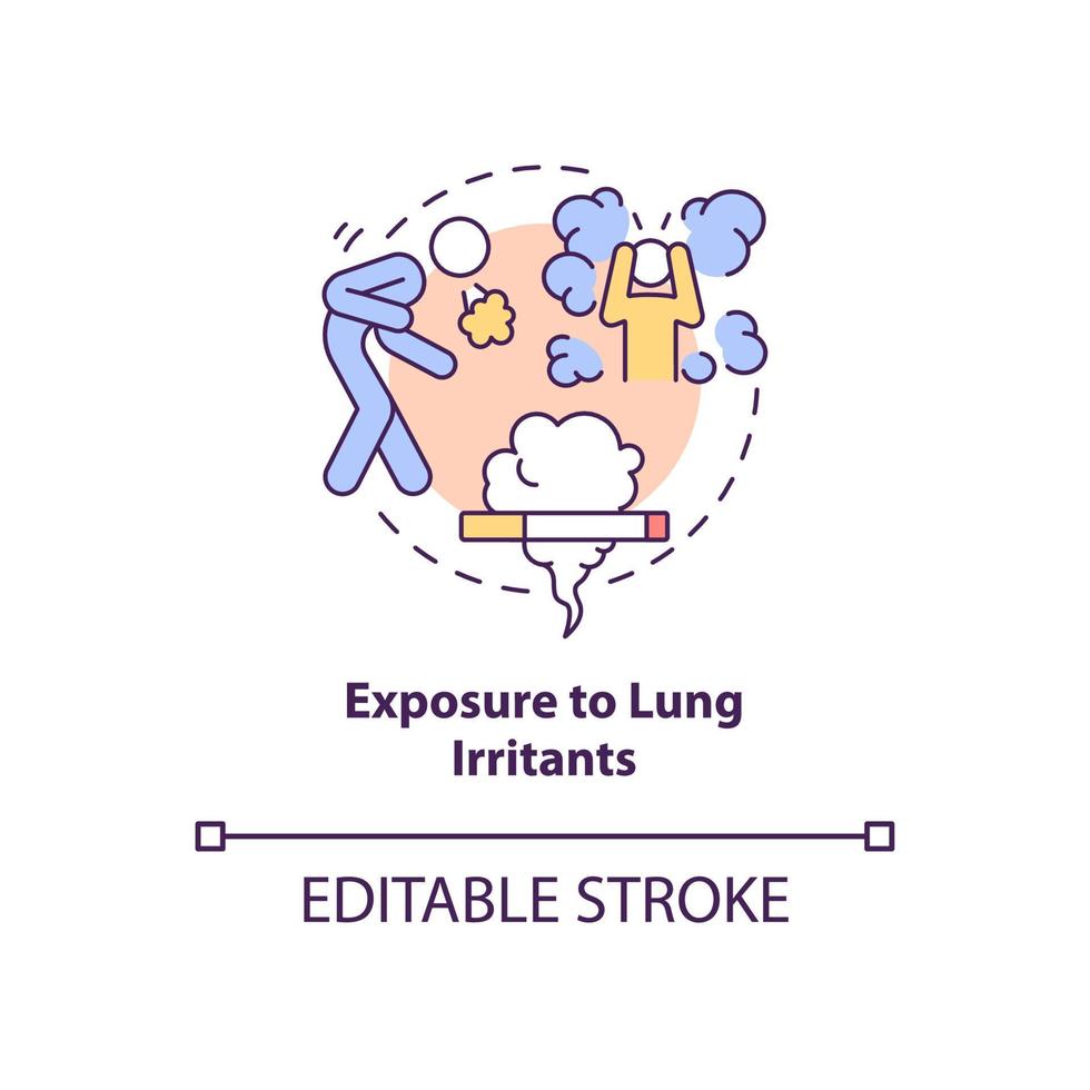 exposição ao ícone do conceito de irritantes pulmonares. ilustração de linha fina de ideia abstrata fator de risco de pneumonia. resposta inflamatória. Problemas respiratórios. desenho de cor de contorno isolado de vetor. traço editável vetor