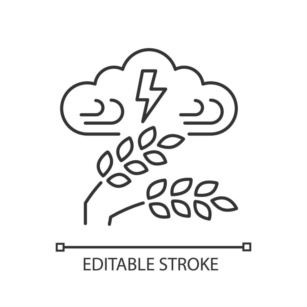 ícone linear de clima adverso. condições climáticas severas levam a danos nas colheitas e fome. ilustração personalizável de linha fina. símbolo de contorno. desenho de contorno isolado de vetor. traço editável vetor