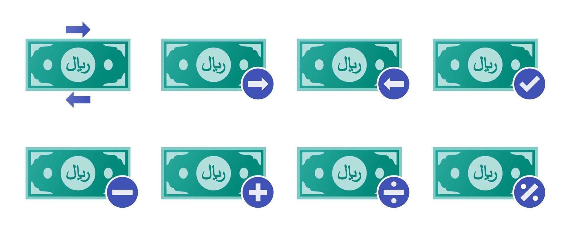 conjunto de ícones de transação de dinheiro do rial saudita vetor